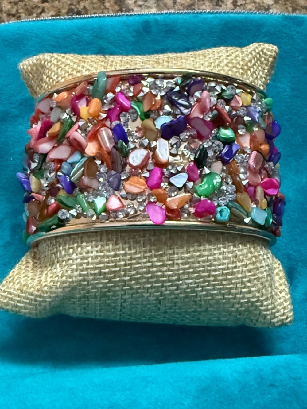 Multicolor Stone Embellished Cuff Bracelet Women Jewelry NEW